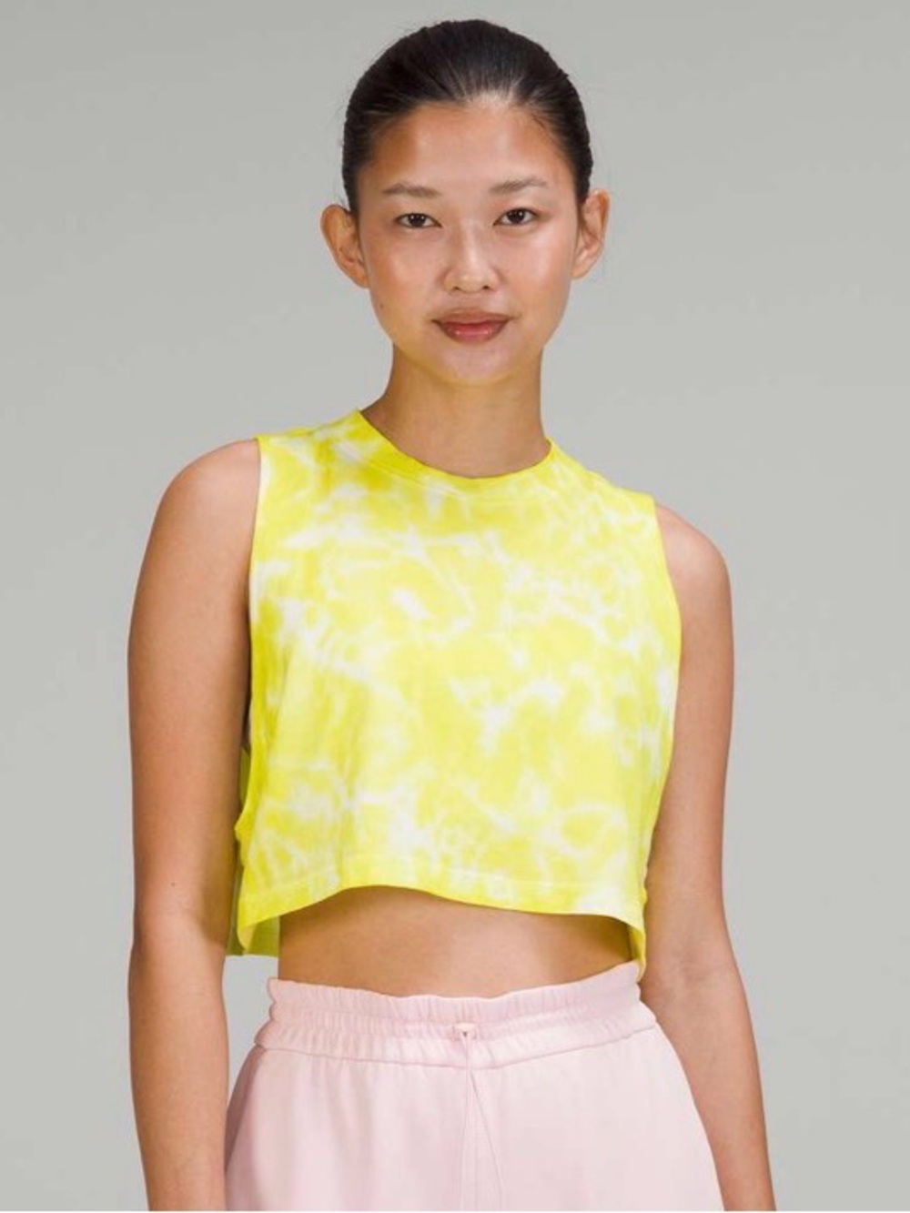 Lululemon All Yours Cropped‎ Pima Cotton Tank Top Tie Dye Highlight Yellow 8